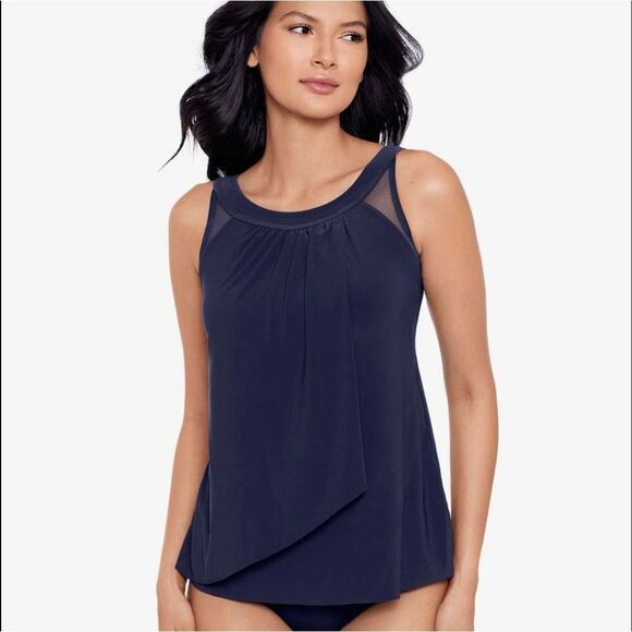 Miraclesuit Illusionist Ursula navy swim tankini top 10 - Picture 2 of 10
